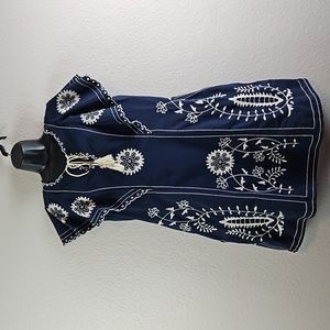 Anthropologie | Women's Let Me Be Embroidered Tassel Front Tie Tunic Dress Sz M